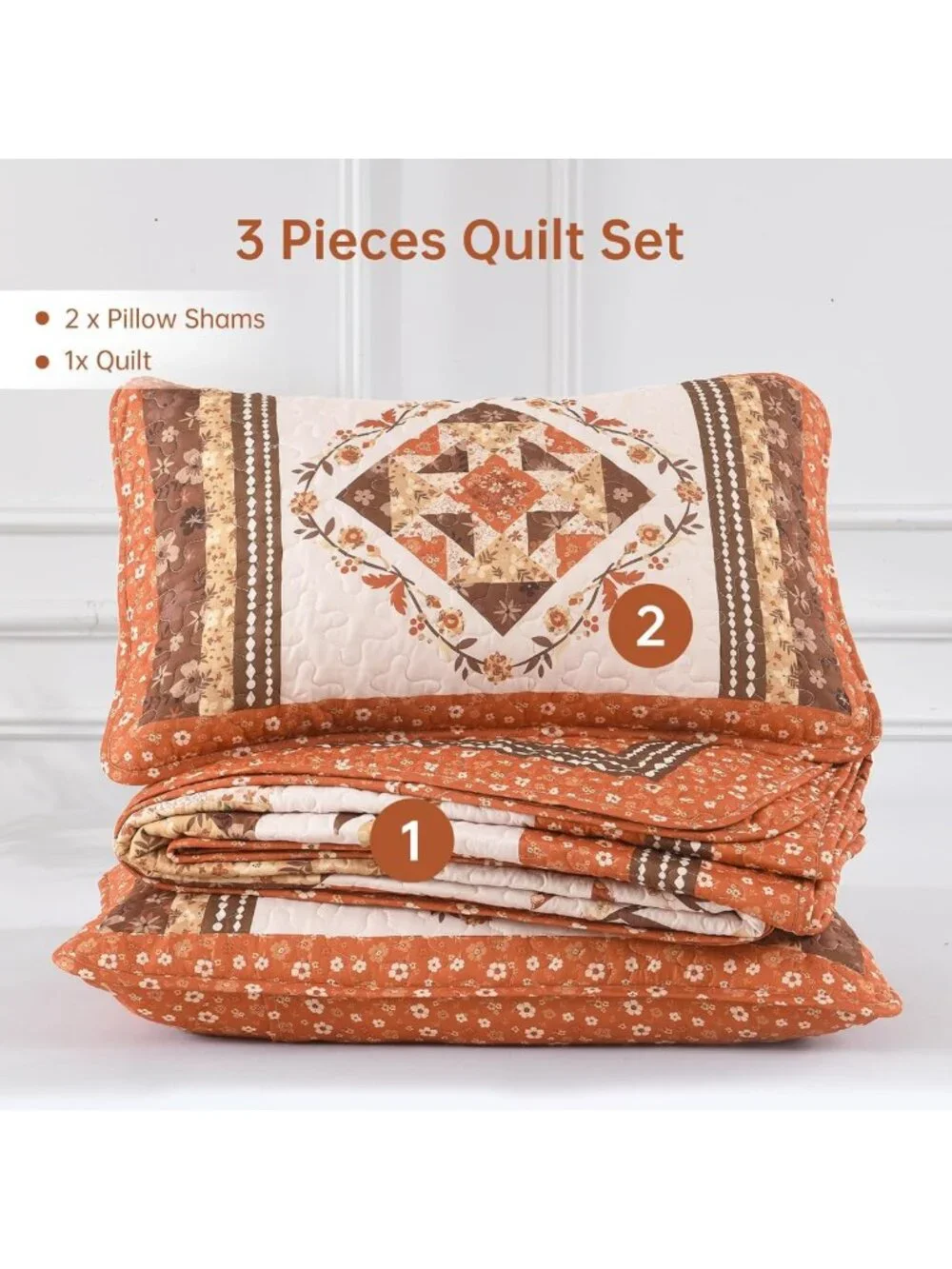 King Size Patchwork Quilt - Farmhouse Fall Bedspread in Vibrant Orange Design